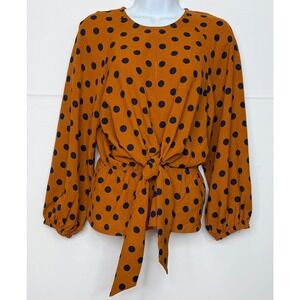 Alythea Polka Dot Blouse Womens M Tie Front Peplum Long Sleeve Top Boho Office